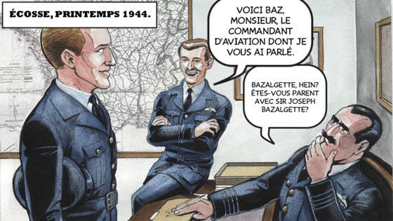 Bazalgette, maintenant âgé de 25 ans et vêtu d'un uniforme de la Force aérienne, se tient au garde-à-vous devant le bureau d'un colonel d'aviation.
