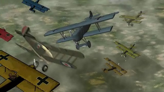 Barker dives through the cloud of enemy aircraft