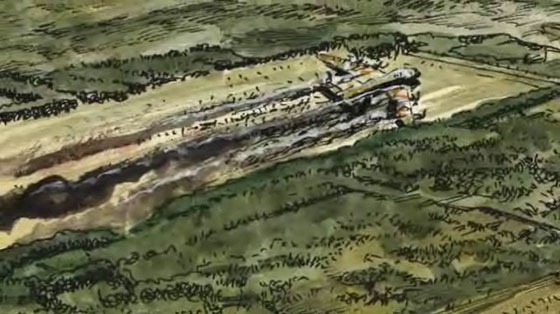 Bazalgette crash lands the Lancaster in a field