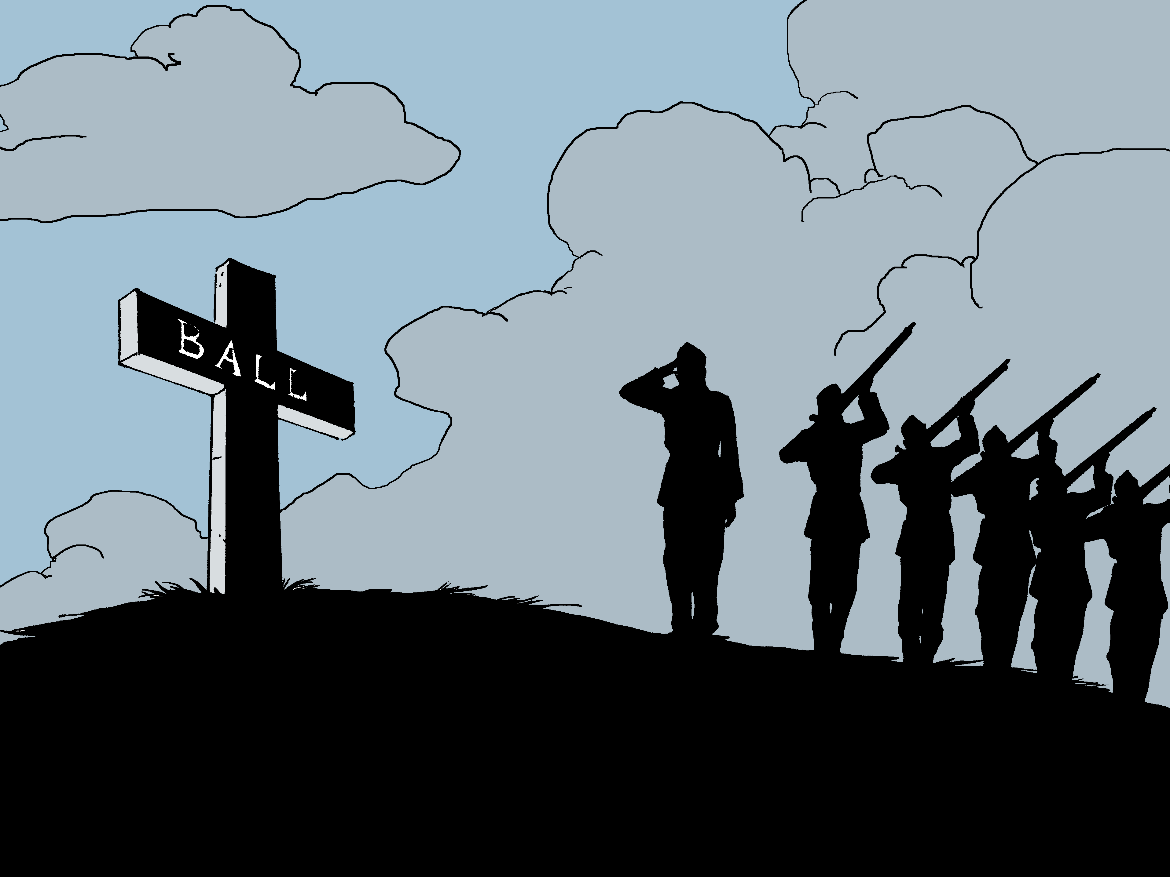 Drawing of Soldiers Near a Grave Marker