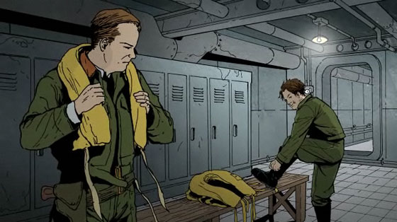 A pilot and Gray getting into flight uniform