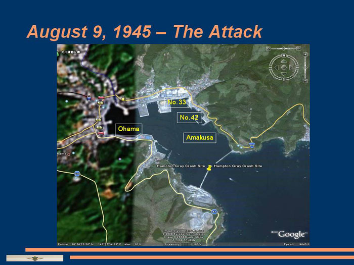 Aerial photo with target locations and Gray's crash site marked