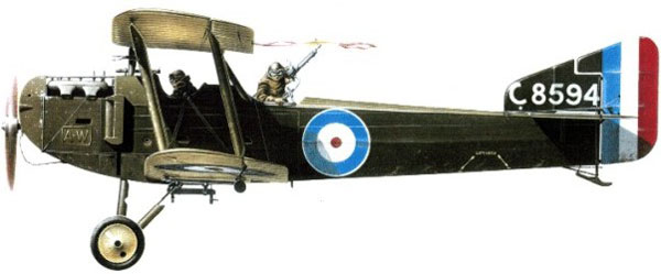 Illustration d'un Armstrong Whitworth F.K.8 montrant le pilote et l'observateur